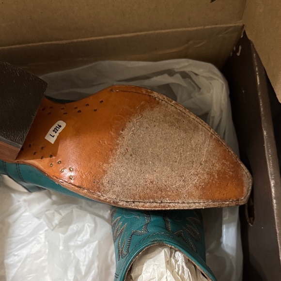 Ariat Teal Western Ankle Boots with Brown Accents - Picture 6 of 7